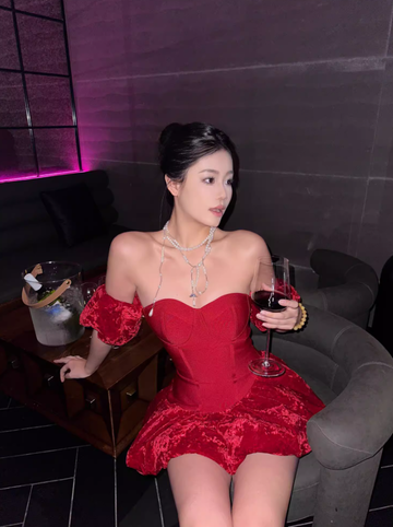 Red A Line Off the Shoulder Satin Velvet Short Homecoming Dress Cocktail Dress HZ1023